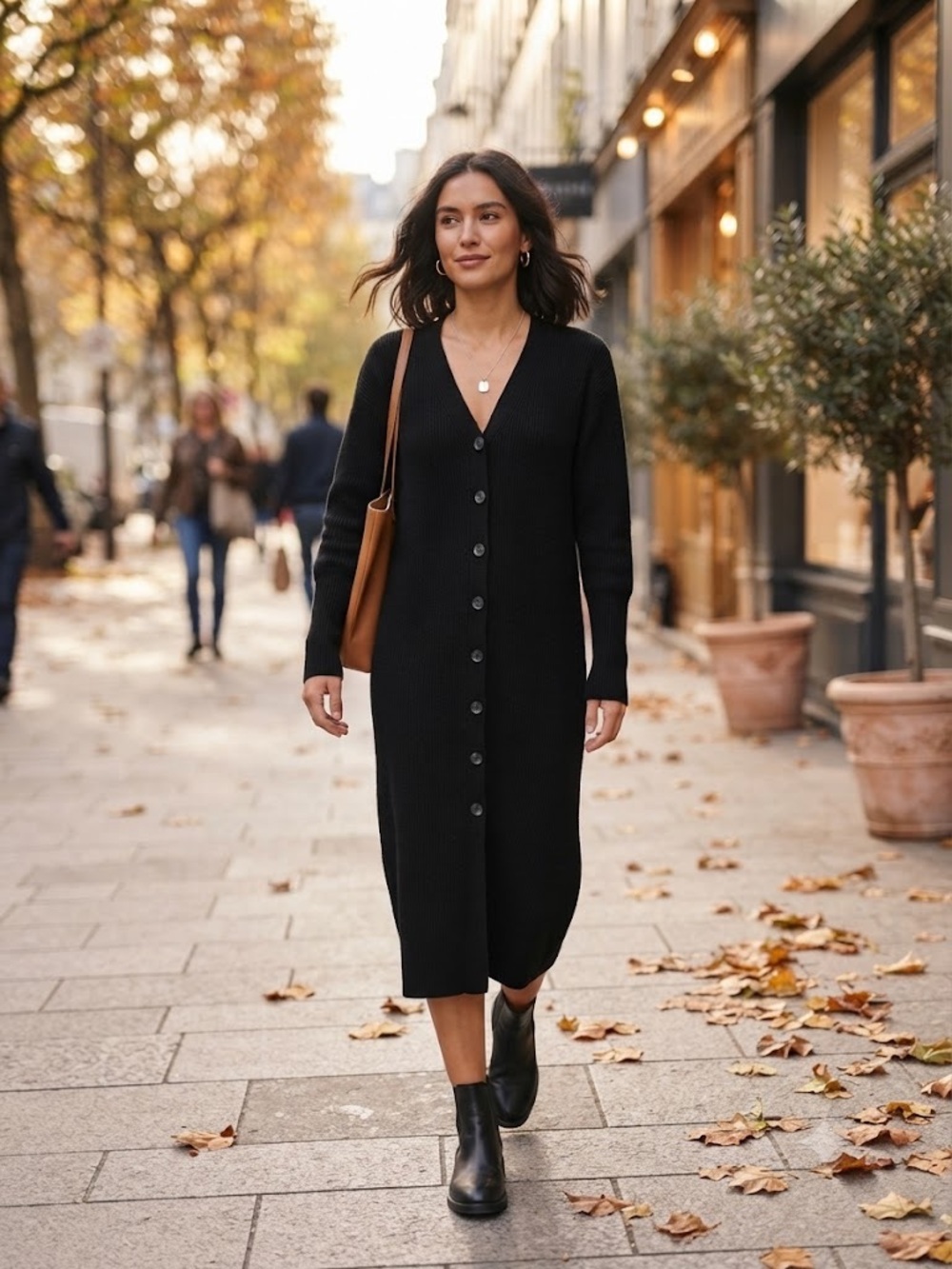 Aritzia Wilfred Utopia Wool Long Black Button-Front Ribbed Cardigan Dress - #286